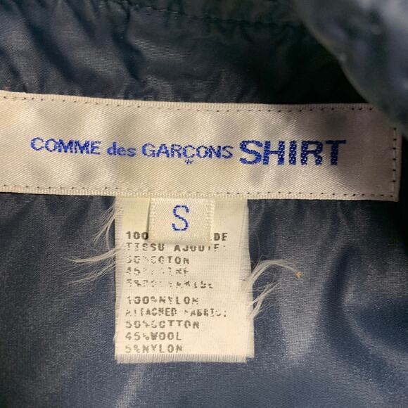 COMME des GARCONS SHIRT Size S Navy Multi Color Hooded Color Block Toggle Coat - Picture 6 of 7